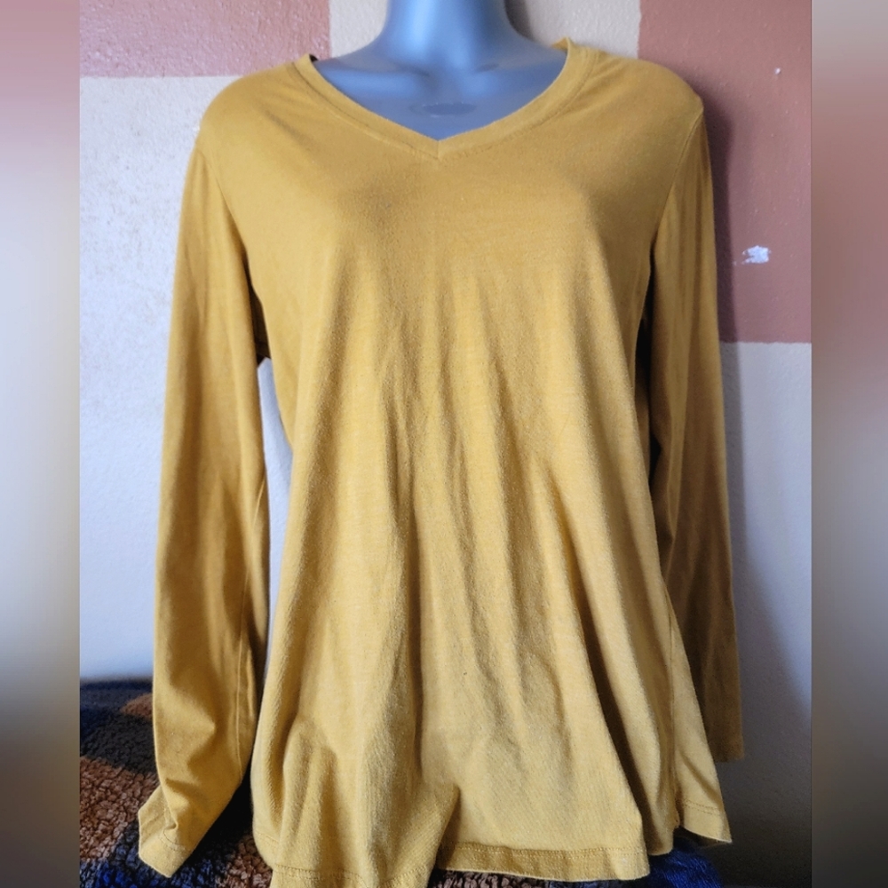 Natural Reflections | V-neck Long Sleeve Top | Color: Gold | Size: L